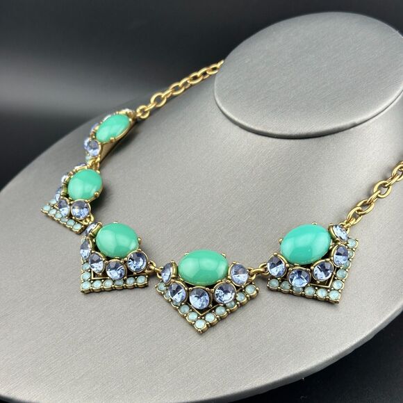 Stella Dot Necklace Turquoise Color Stone Rhinestone Gold-tone Chain Chunky 21" - Picture 2 of 8